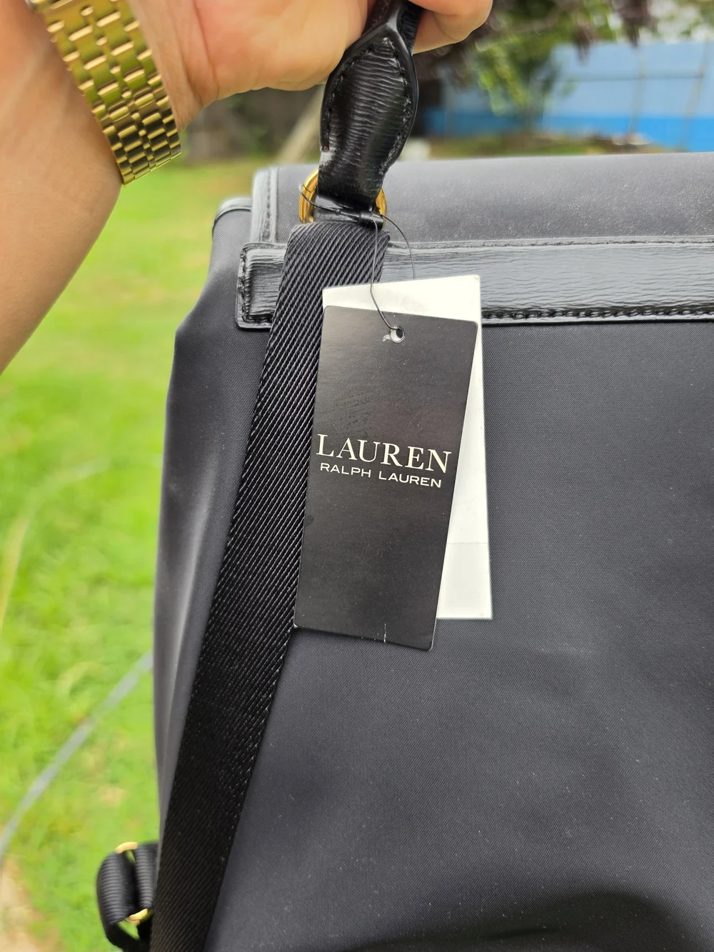 Ralph Lauren Black RL Logo Drawstring Backpack